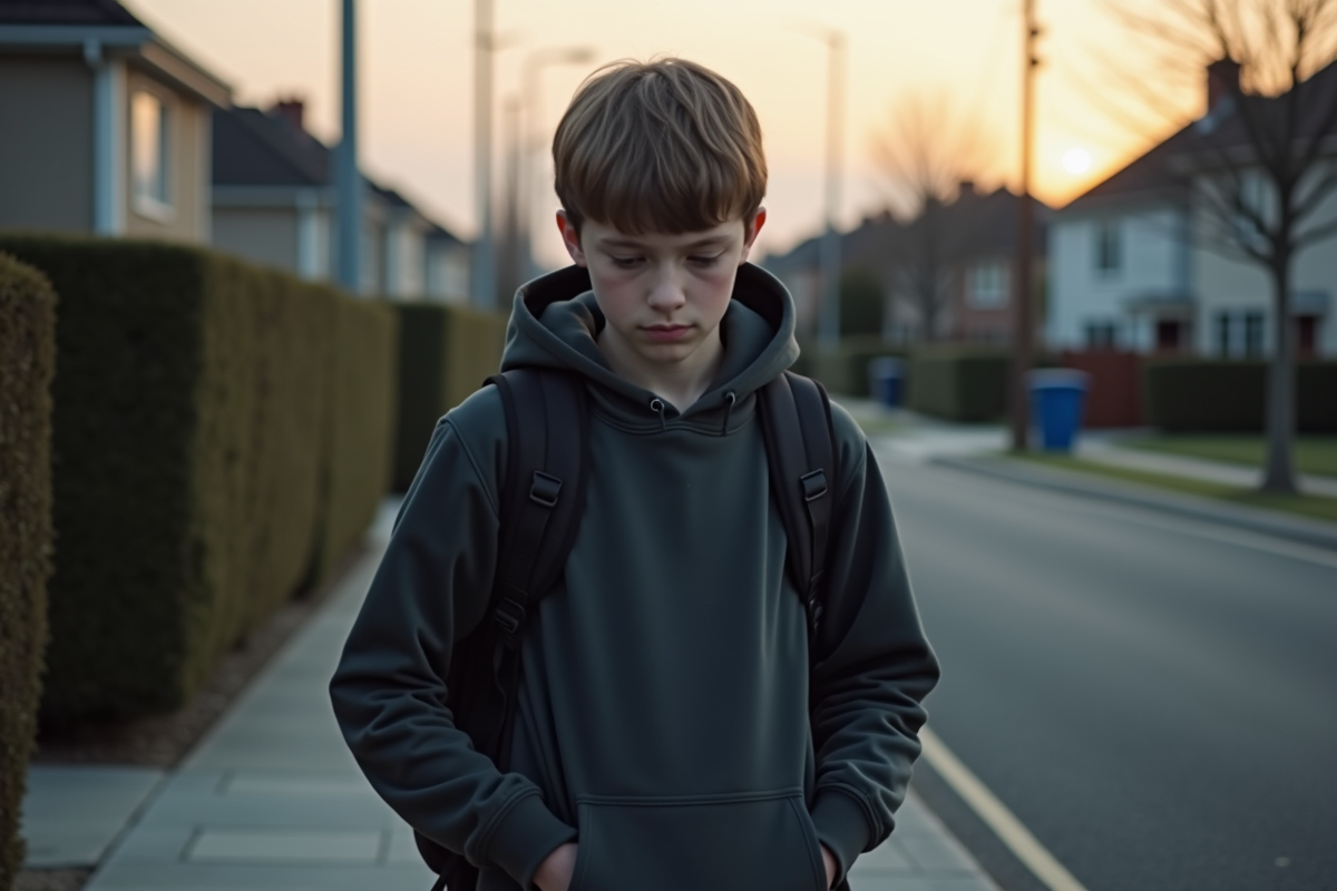 Adolescent seul dans la rue en réflexion