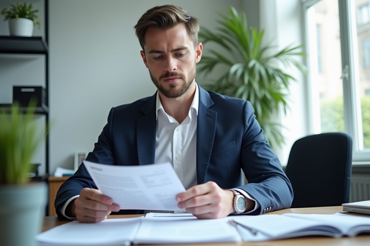Assistante en bureau examinant bulletins de salaire