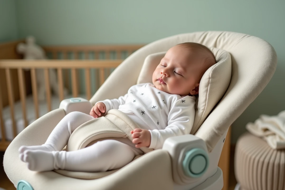 Bébé endormi dans le transat Polly Magic Relax Chicco dans une chambre de bébé apaisante