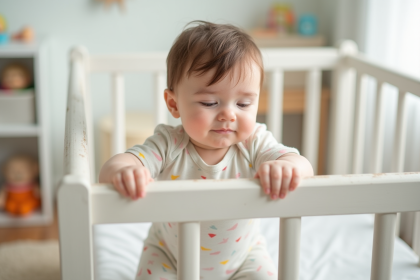 Enfant de 18 mois dans un berceau blanc apaisant