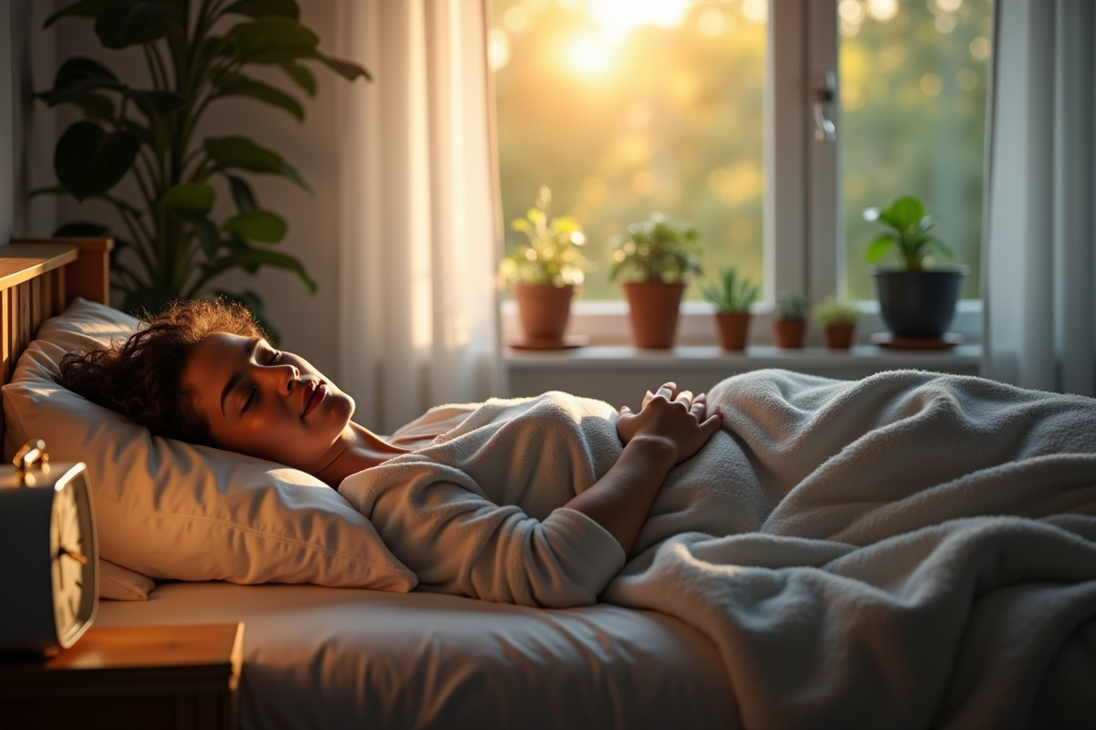 Chambre paisible au matin avec personne dormant confortablement