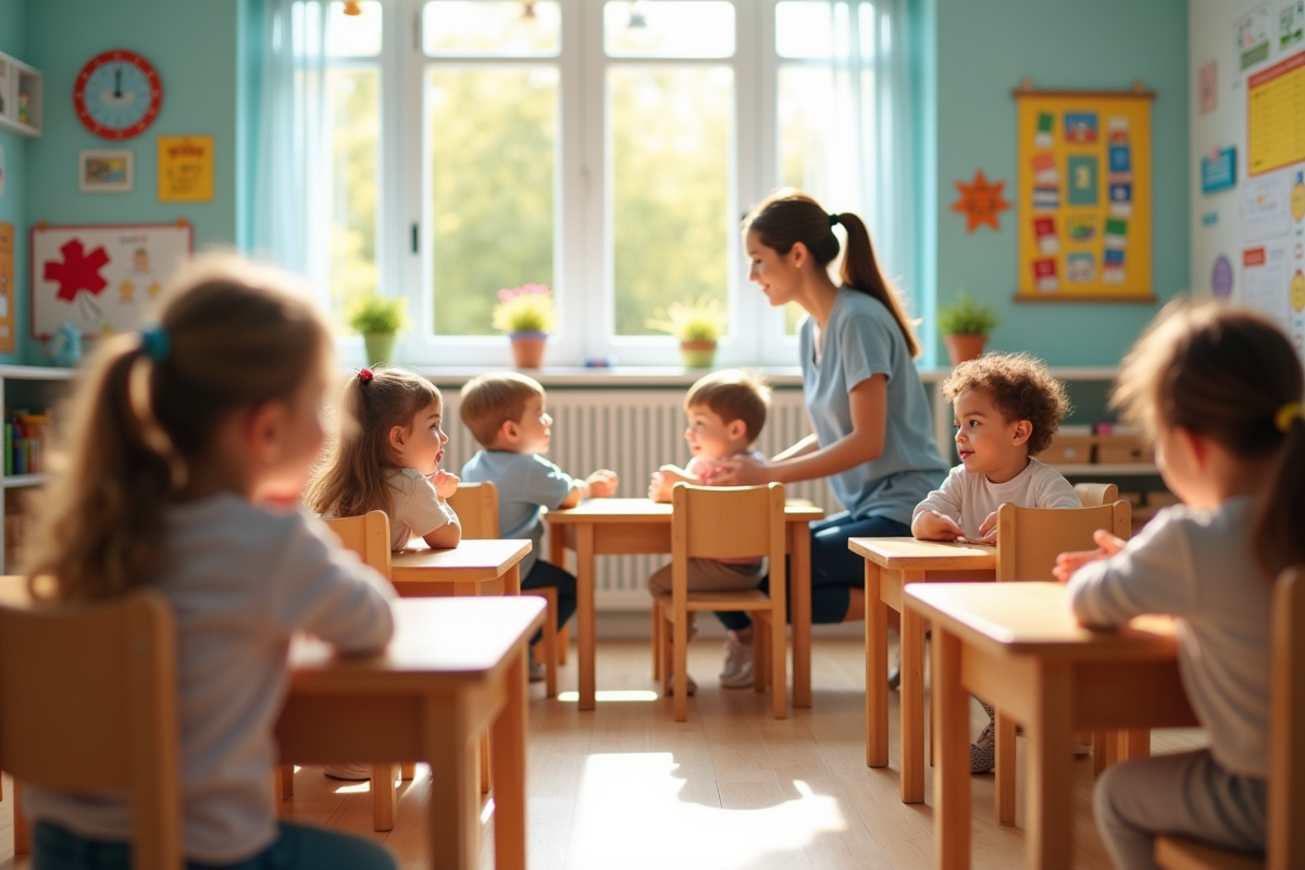 Enfants en classe maternelle avec l