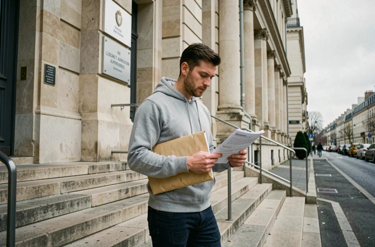 Proche déposant une demande de permis de visite devant un bâtiment administratif