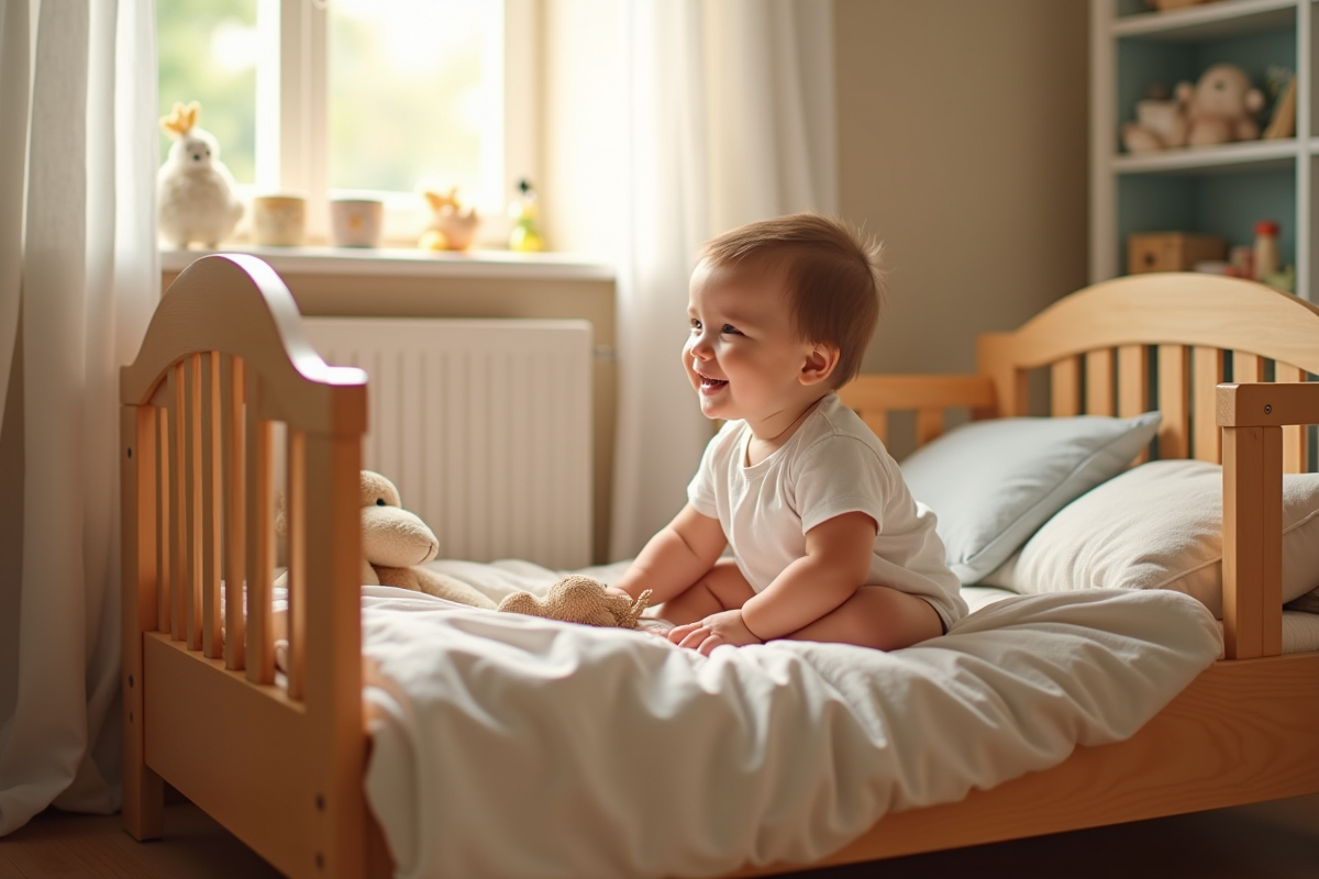 Enfant heureux dans une chambre chaleureuse et lumineuse