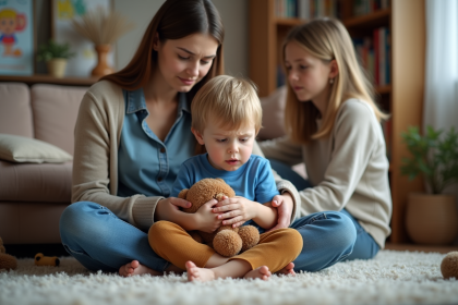 Garçon frustré avec une femme rassurante dans un salon