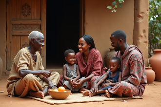 Famille africaine de trois générations réunie dehors