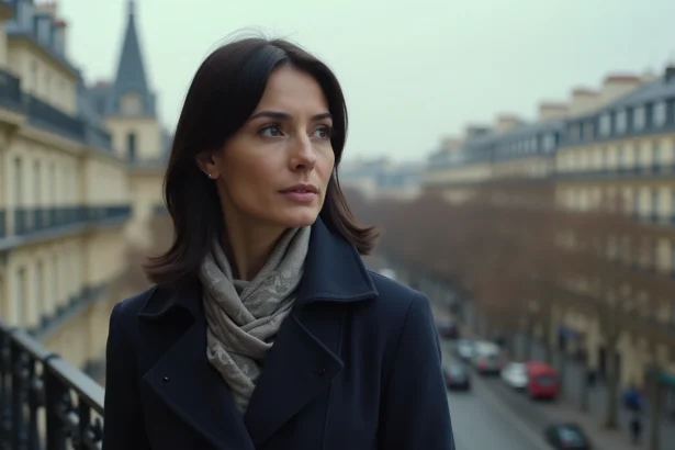 Femme contemplant la ville depuis un balcon parisien