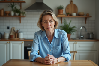 Femme en frustration dans une cuisine moderne