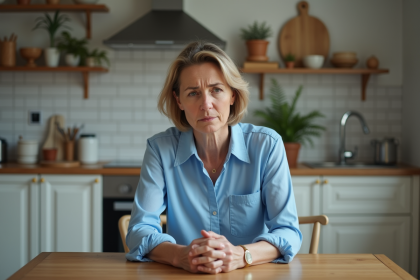 Femme en frustration dans une cuisine moderne