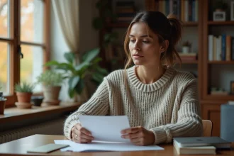 Femme lisant une lettre dans un salon cosy