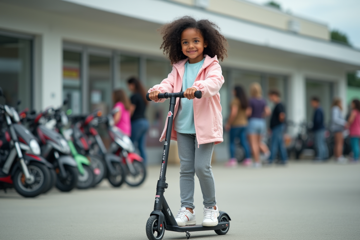 Fille de 14 ans essayant un scooter en magasin