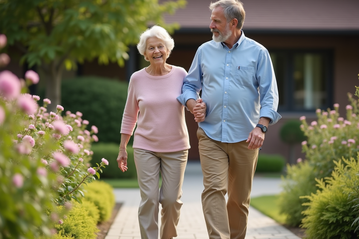 Fils soutenant sa mère âgée lors d