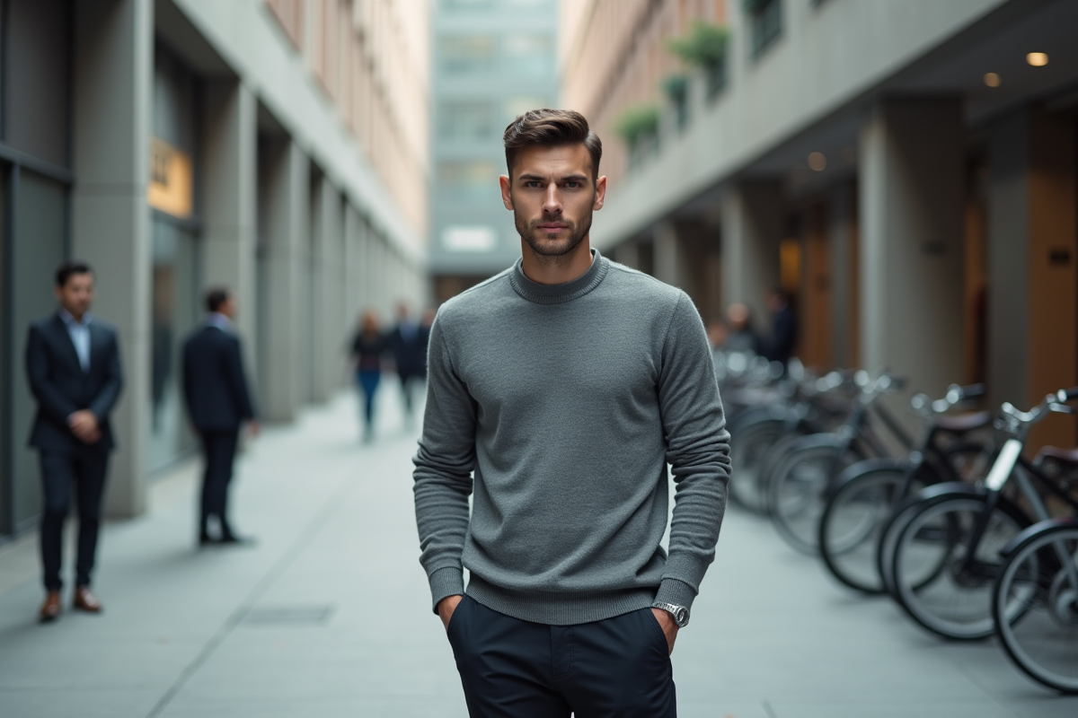 Jeune homme urbain en tension sur le trottoir