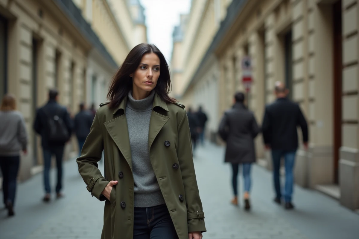 Femme journaliste marchant dans une rue parisienne préservant son anonymat en public