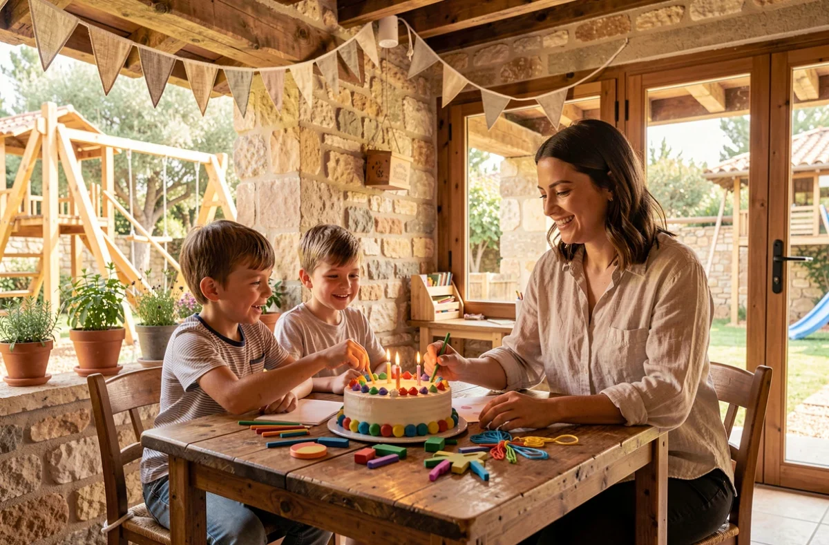 Enfants et adulte partageant un gâteau d'anniversaire au Ludiparc et Le Sucré Salé à La Colle-sur-Loup