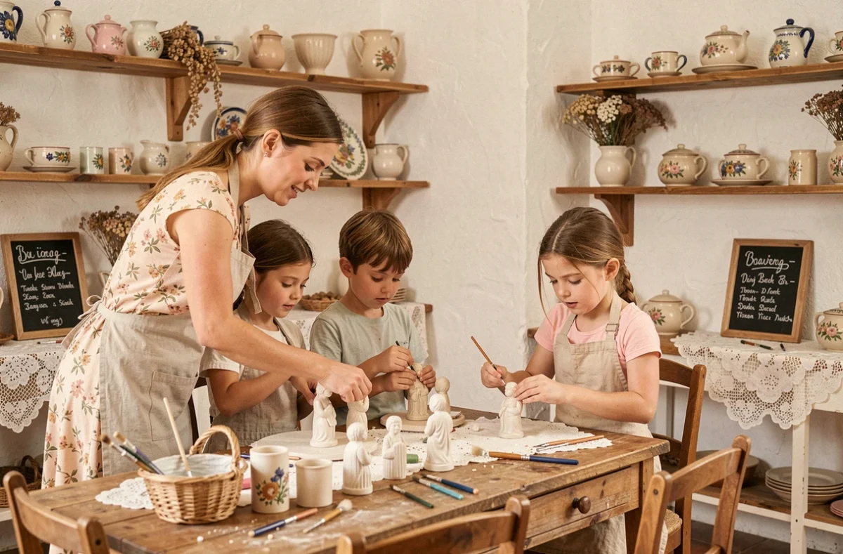 Atelier créatif pour enfants animé par une adulte lors d'un anniversaire à Maison et Margot à Bouc-Bel-Air
