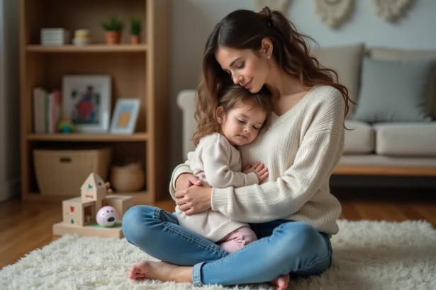 Femme et fille calmes dans un intérieur chaleureux