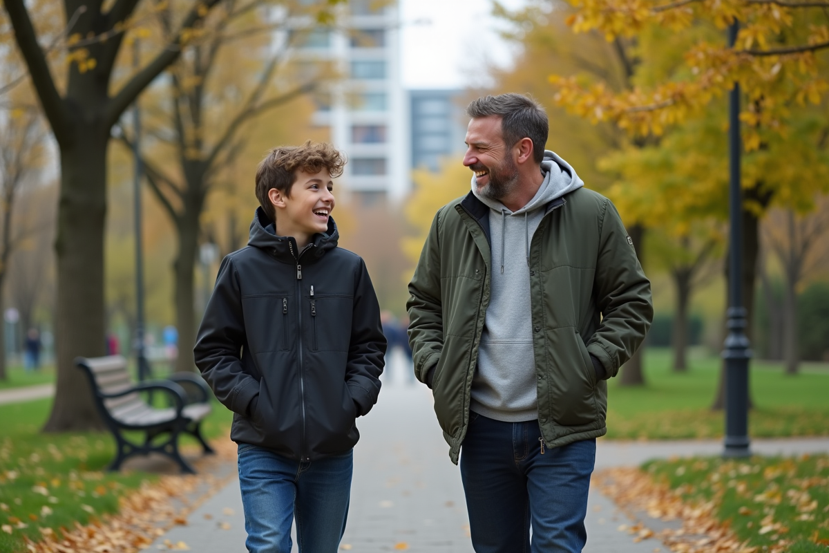 Père et fils riant lors d