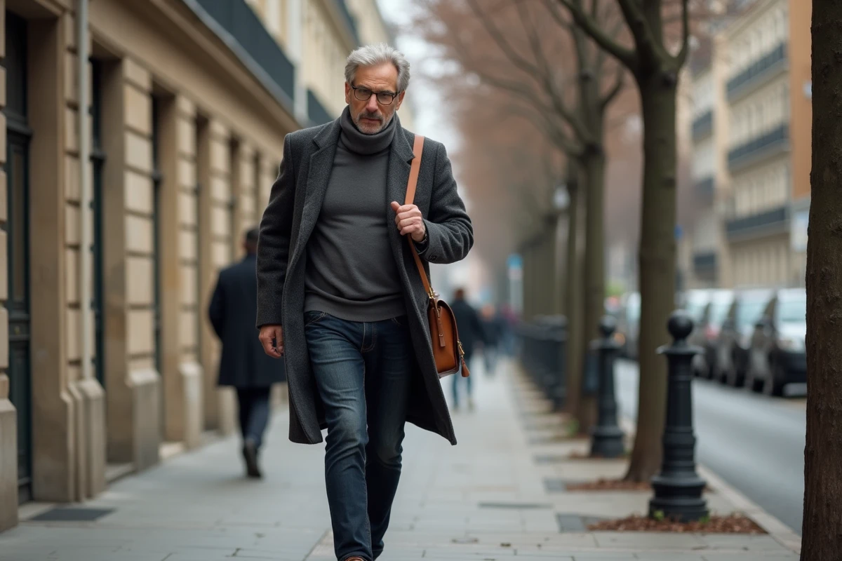 Homme de médias marchant incognito dans une rue parisienne, illustrant la tension entre vie publique et vie privée d'une personnalité connue