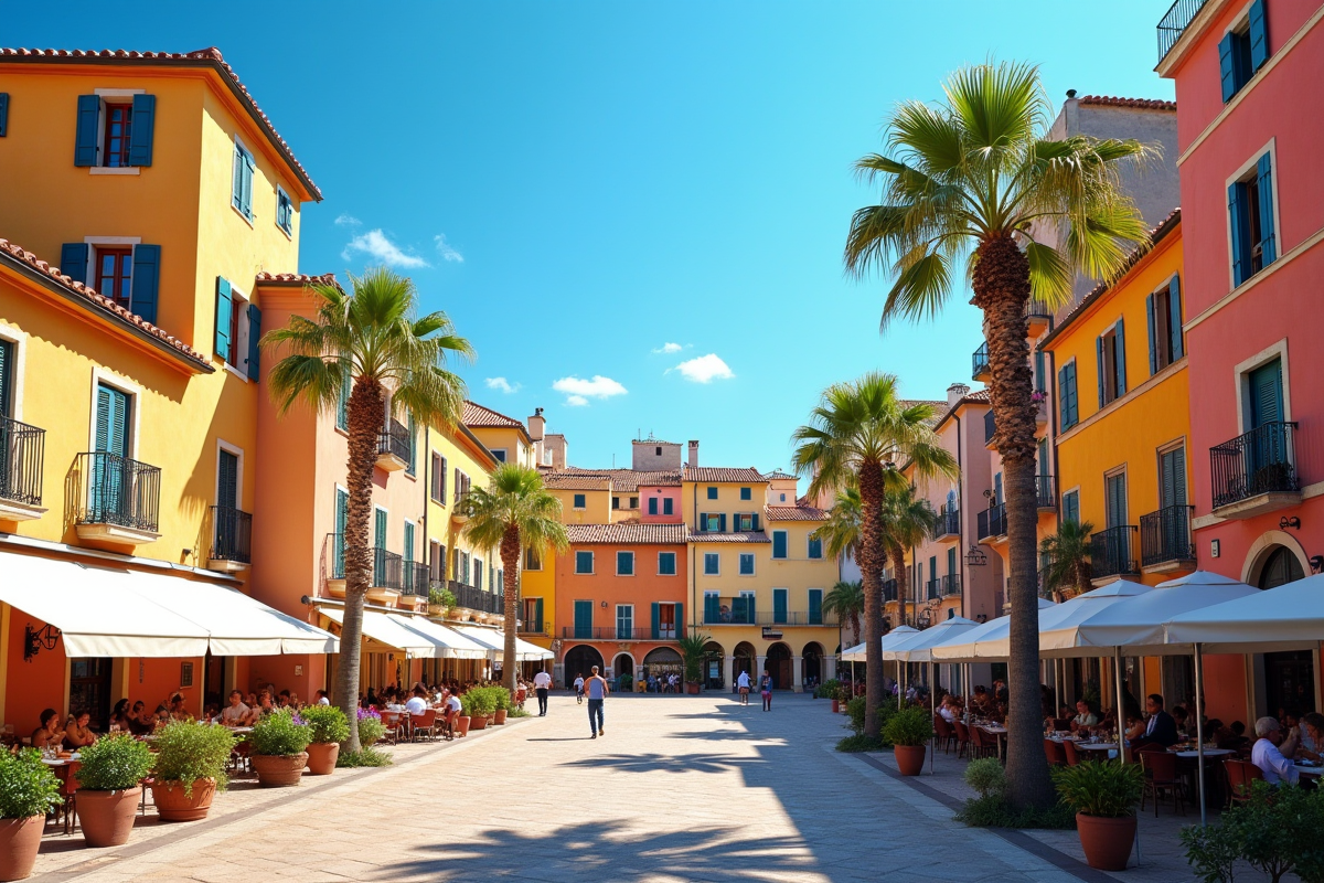 Place méditerranéenne colorée dans le sud de la France