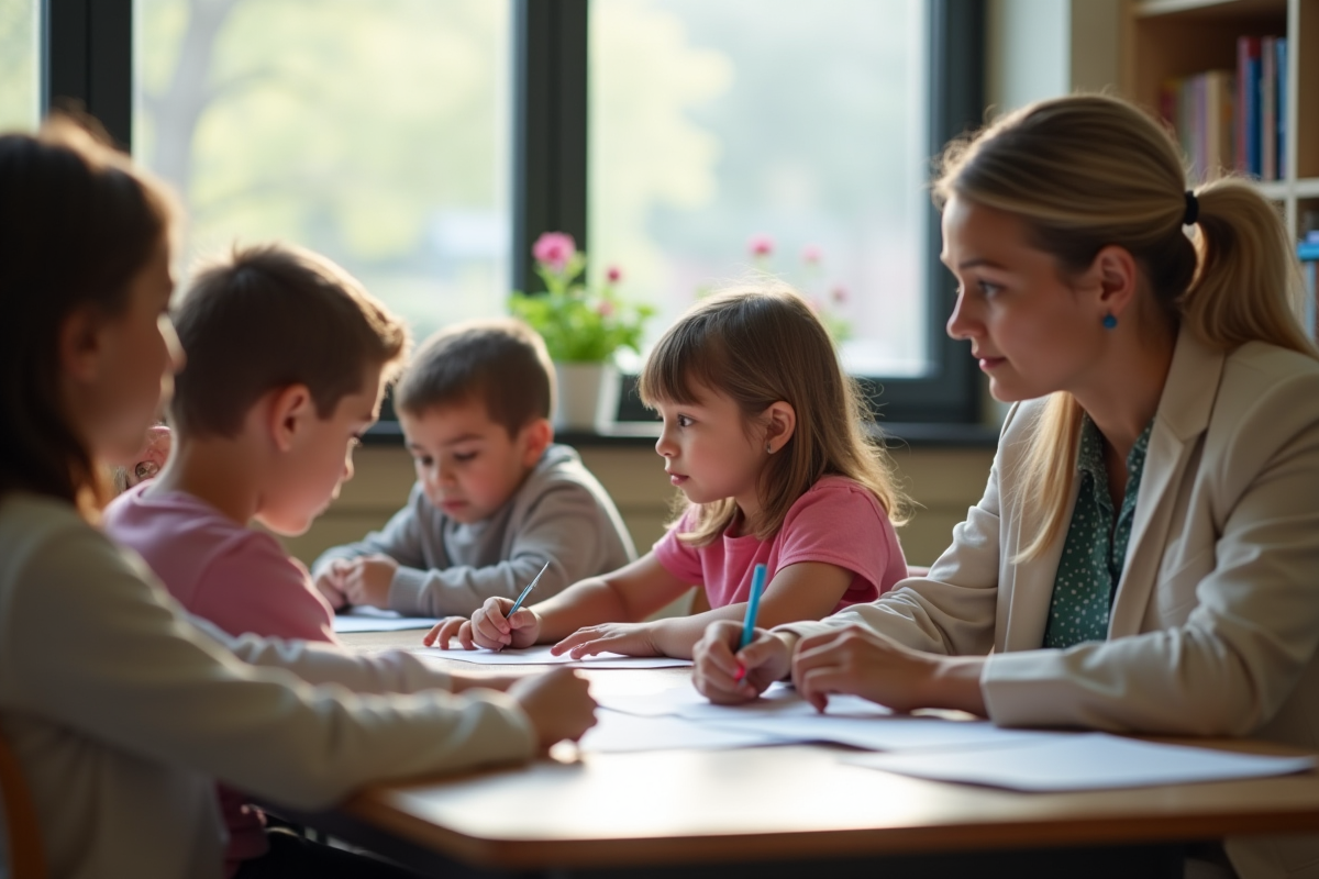 Psychologue scolaire observe un groupe d enfants en classe