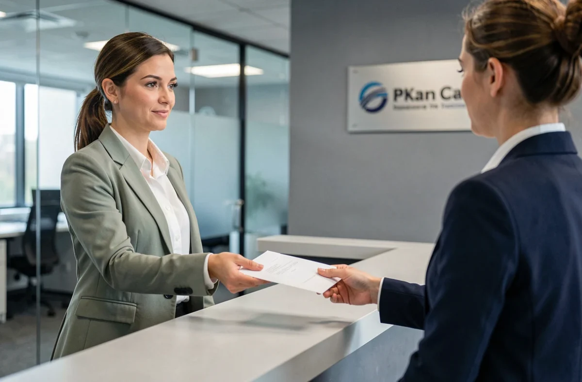 Femme remettant sa lettre de congé parental aux ressources humaines au bureau