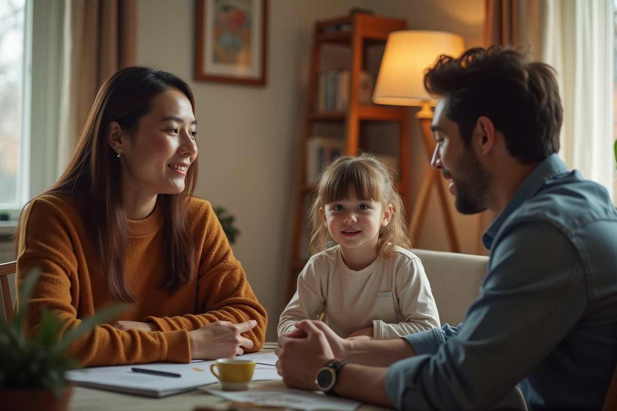 Famille en réunion dans un salon chaleureux