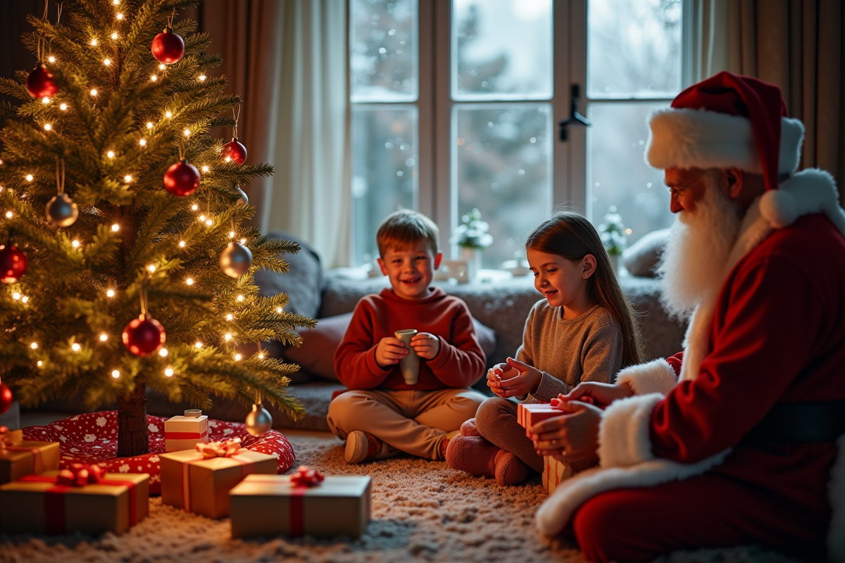 Salon européen chaleureux avec enfants et Saint Nicolas