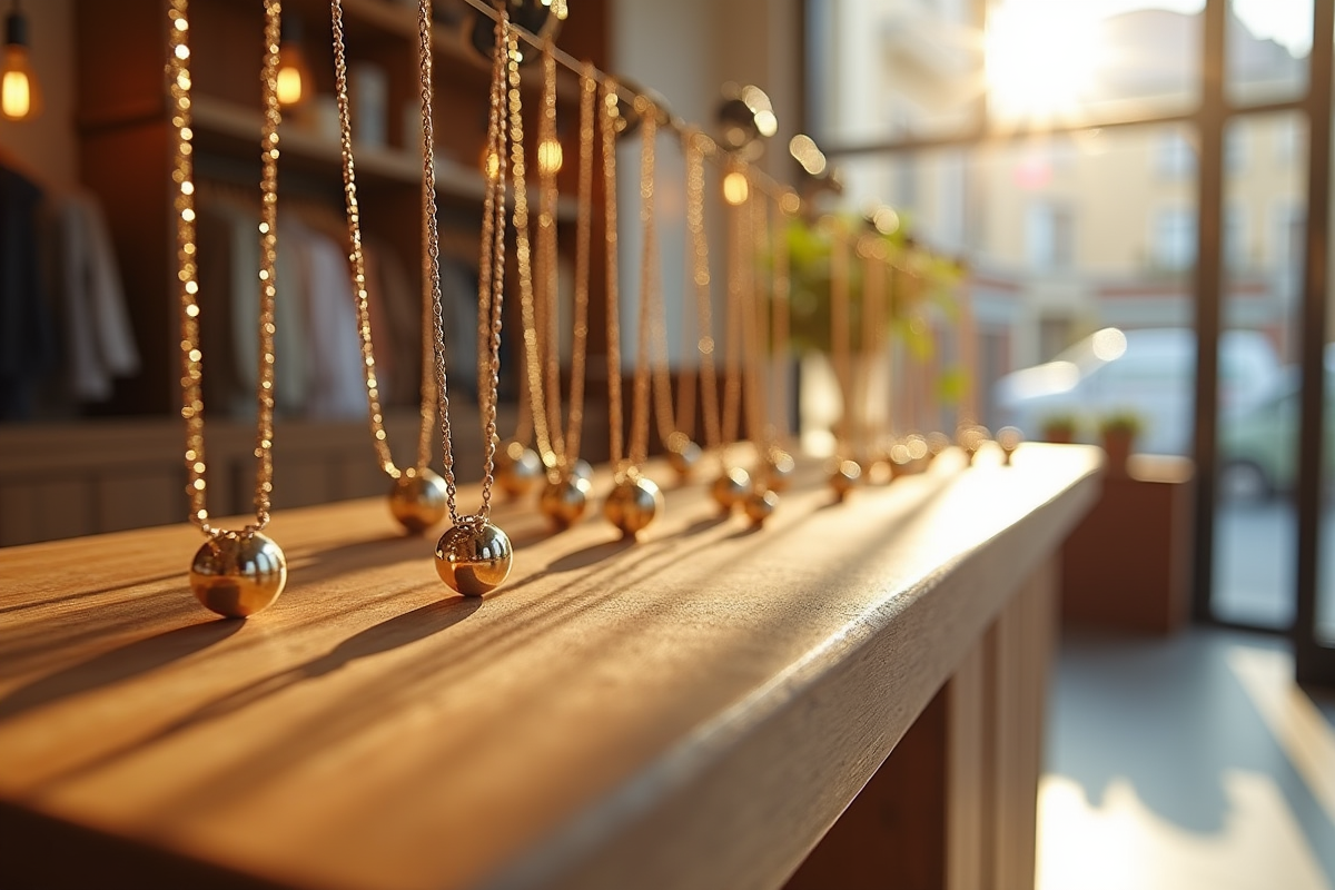 Sélection de colliers bola de maternité dans une boutique élégante