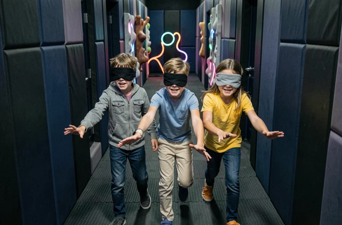 Enfants explorant le parcours sensoriel de SENSAS Nice lors d'un anniversaire