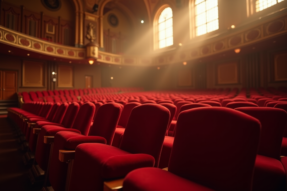 Sièges en velours rouge dans un théâtre classique
